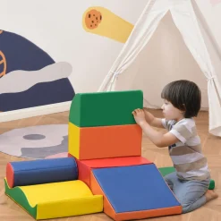 7 blocs de construction en mousse XXL - modules de motricité - jouets éducatifs - certifiés normes EN71-1-2-3 - mousse EPE revêtement PU multicolore
