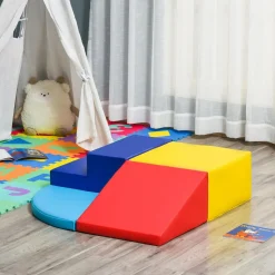 4 blocs de construction en mousse XL - modules de motricité - jouets éducatifs - certifiés normes EN71-1-2-3 - mousse EPE revêtement PU bleu rouge jaune