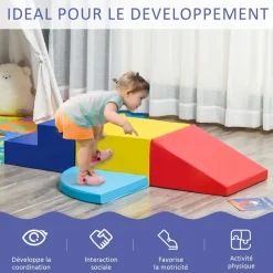 4 blocs de construction en mousse XL - modules de motricité - jouets éducatifs - certifiés normes EN71-1-2-3 - mousse EPE revêtement PU bleu rouge jaune