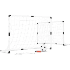 2 cages de foot pour enfant 120 x 80cm, 1 ballon et pompe inclus, intérieur/extérieur