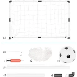 2 cages de foot pour enfant 120 x 80cm, 1 ballon et pompe inclus, intérieur/extérieur