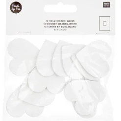 12 coeurs en bois blanc - grand 40 mm