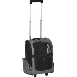 2 en 1 trolley chariot sac à dos sac de transport à roulettes pour chien chat gris
