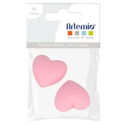 2 perles silicone coeur - 29 x 19 x 12 mm - rose