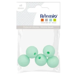 5 perles silicone rondes - 10 mm - vert d'eau