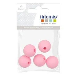 5 perles silicone rondes - 10 mm - rose
