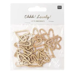 24 silhouettes en bois coeurs ouverts dorés