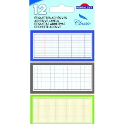 12 étiquettes adhésives scolaires - Quadrillé effet cahier - tons bleus