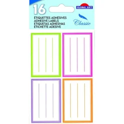 16 étiquettes adhésives scolaires - Rectangles 4 couleurs pastel