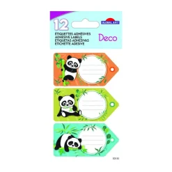 12 étiquettes adhésives scolaires - Rectangle - Pandas