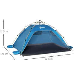 Abri de camping tente de plage instantanée portable 2 fenêtres porte zippée lestage polyester bleu