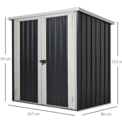 Abri de jardin - remise pour outils - abri vélo - abri poubelle - 2 portes verrouillables - dim. 147L x 86l x 134H cm - tôle d'acier noir blanc