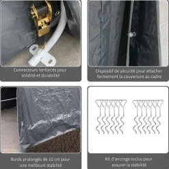 Abri de jardin - tente de stockage - abri de vélo - 2 portes zippées - dim. 280L x 240l x 240H cm - métal PE gris