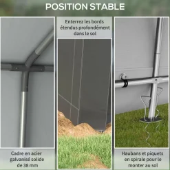 Abri de jardin, tente de stockage, 3 x 3 m, imperméable et anti-UV, cadre en acier galvanisé et grande porte, abri de vélo garage pour extérieur, gris foncé