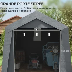 Abri de jardin, tente de stockage, 3 x 3 m, imperméable et anti-UV, cadre en acier galvanisé et grande porte, abri de vélo garage pour extérieur, gris foncé