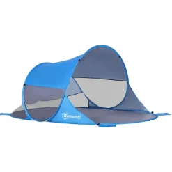 Abri de plage tente de plage pliable pop-up automatique instantané protection UV fenêtre arrière grand tapis de sol bleu ciel