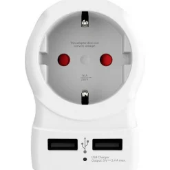 Adaptateur secteur de voyage Europe vers Grande Bretagne + Double chargeur USB - Blanc