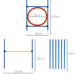 Agility sport pour chiens équipement complet : 6 poteaux slalom, obstacle, anneau + sac de transport bleu jaune rouge