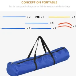 Agility sport pour chiens équipement complet : 6 poteaux slalom, obstacle, anneau + sac de transport bleu jaune rouge