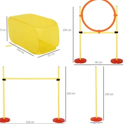 Agility sport pour chiens équipement complet haies, slalom, tunnel + sac de transport jaune