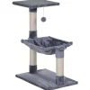 Arbre à chat 3 griffoirs grattoirs sisal naturel plateforme hamac et boule suspendue dim. 50L x 36l x 70H cm peluche haute densité 220 g/m² gris