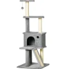 Arbre à chat centre d'activités multi-équipé griffoirs grattoir jeu boule suspendue niche housse amovible plateformes gris