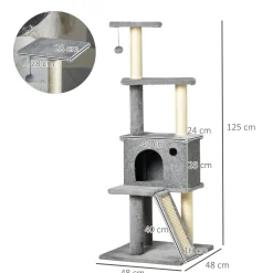 Arbre à chat centre d'activités multi-équipé griffoirs grattoir jeu boule suspendue niche housse amovible plateformes gris