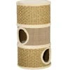 Arbre à chat cylindrique - tour à griffer pour chat - arbre à chat tour - Tonneau griffoir - 3 niches + plateforme - sisal corde d'algues beige