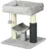 Arbre à chat griffoirs sisal naturel et massant plateforme panier jeu boule suspendue peluche gris