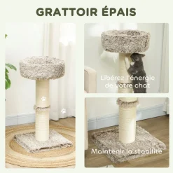 Arbre à chat luxe effet fourrure - dim. 45L x 45l x 87H cm - griffoir, plateforme panier observation - marron