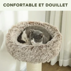 Arbre à chat luxe effet fourrure - dim. 45L x 45l x 87H cm - griffoir, plateforme panier observation - marron