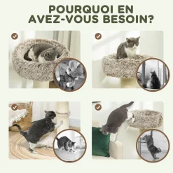 Arbre à chat luxe effet fourrure - dim. 45L x 45l x 87H cm - griffoir, plateforme panier observation - marron