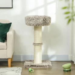 Arbre à chat luxe effet fourrure - dim. 45L x 45l x 87H cm - griffoir, plateforme panier observation - marron