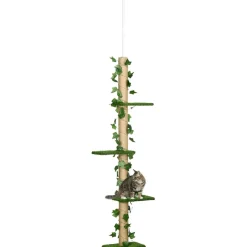 Arbre à chat poteau à griffer design hauteur réglable dim. 37L x 21l x 202- 242H cm 4 niveaux beige vert