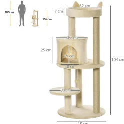 Arbre à chats multi-équipements griffoirs grattoirs plateformes niche jeu boule suspendue Ø 48 x 104H cm beige