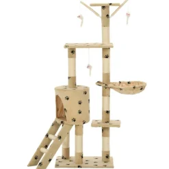 Arbre a chat avec griffoir en sisal 138cm Beige Motif de pattes