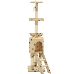 Arbre a chat avec griffoir en sisal 138cm Beige Motif de pattes