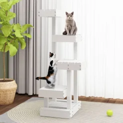 Arbre a chat Blanc 45,5x49x103 cm Bois de pin massif