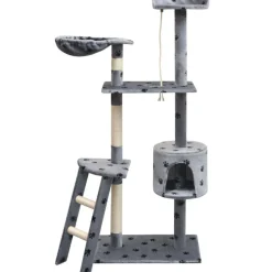 Arbre a chat et griffoir Sisal 150 cm Empreintes de pattes Gris