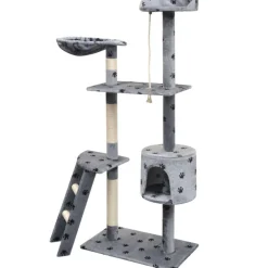 Arbre a chat et griffoir Sisal 150 cm Empreintes de pattes Gris