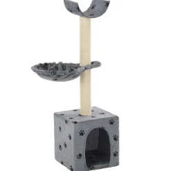 Arbre a chat et griffoir Sisal 105 cm Empreintes de pattes Gris