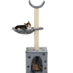 Arbre a chat et griffoir Sisal 105 cm Empreintes de pattes Gris