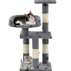 Arbre a chat et griffoir Sisal 65 cm Empreintes de pattes Gris