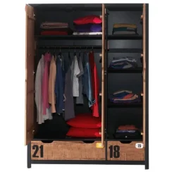 Armoire 3 Portes Alex 200cm Marron & Noir