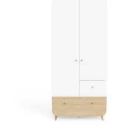 Armoire bébé enfant 2 portes 2 tiroirs blanc LINIA