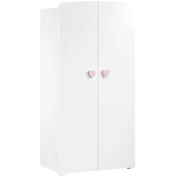 Armoire chambre bébé 2 portes NEW BASIC Boutons C&oelig;ur Rose