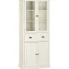 Armoire de cuisine buffet haut 4 portes grand tiroir coulissant dim. 76L x 40l x 182H cm panneaux crème verre