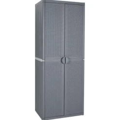 Armoire de rangement de jardin gris 65x45x172 cm PP rotin
