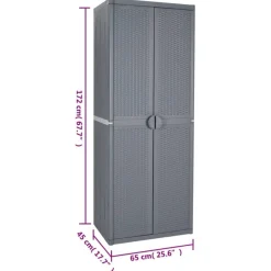 Armoire de rangement de jardin gris 65x45x172 cm PP rotin