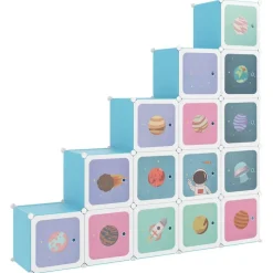 Armoire de rangement pour enfants avec 15 cubes Bleu PP